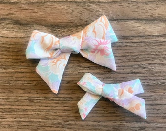 Pastel floral print fabric bow headband / clip / hair accessory