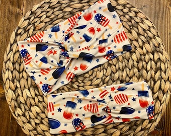 Patriotic popsicle knotted headband / star headband / boho headband / knit fabric headband / hair accessory / patriotic / 4th of july