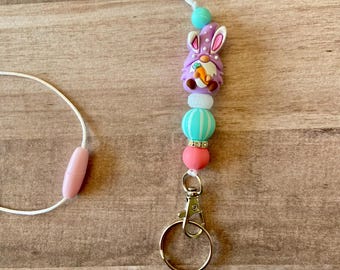 Easter bunny purple gnome silicone bead lanyard and keychain / badge holder / teacher lanyard / ID holder / breakaway lanyard / Easter gnome