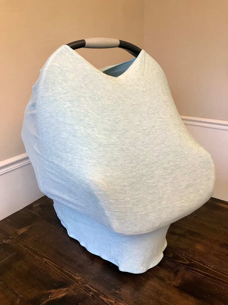 Light heathered aqua cotton knit multi use car seat cover highchair cover nursing cover breastfeeding cover shopping cart cover