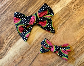 Watermelon white and black polka dot fabric bow headband / clip / hair accessory
