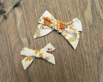 Fall floral - cream fabric bow headband / clip