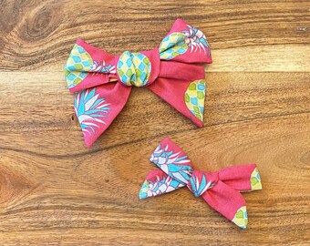 Hot pink pineapple fabric bow headband / clip / hair accessory