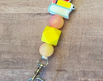 Apple and books silicone bead lanyard keychain / badge holder / teacher lanyard / ID holder / breakaway lanyard / back to school / book pile