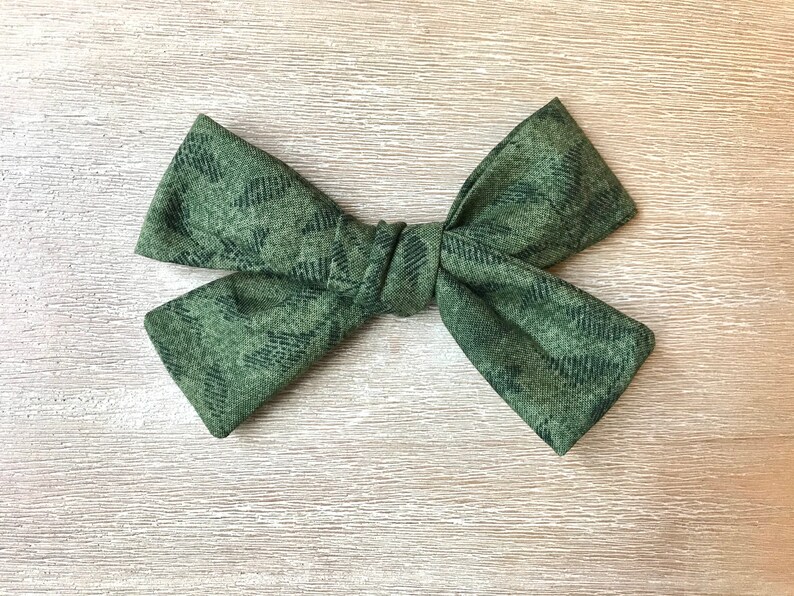 Olive Green Leaf fabric bow headband clip
