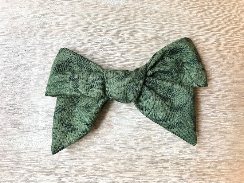 Olive Green Leaf fabric bow headband clip
