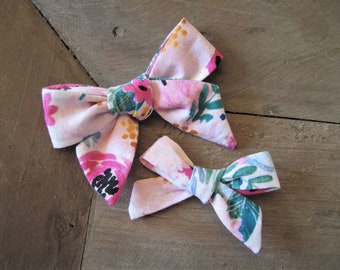 Pink Floral fabric bow headband / clip