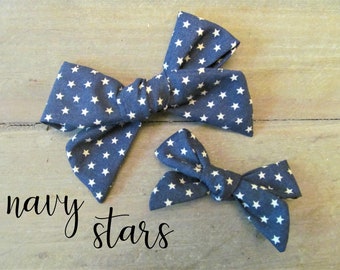 Navy Star patriotic 4th of July fabric bow headband / clip