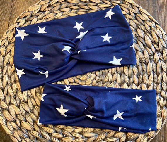 Navy With White Starts Knotted Headband / Star Headband  display picture 1