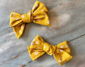 Mustard mini floral fabric bow headband / clip / hair accessory