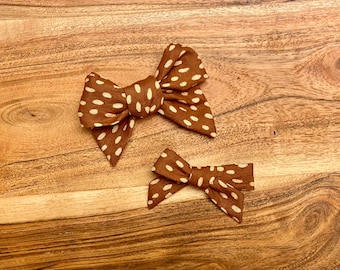 Brown dot fabric bow headband / clip / hair accessory / alligator clip / nylon headband  / brown dot bow