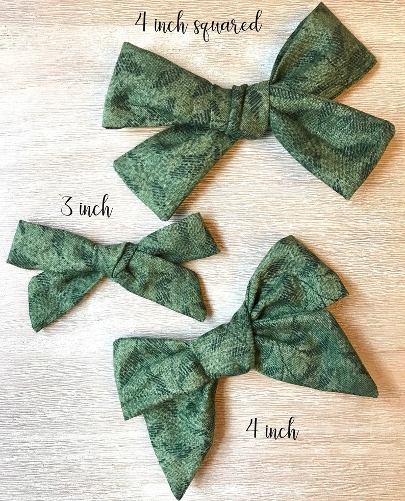 Olive Green Leaf fabric bow headband clip