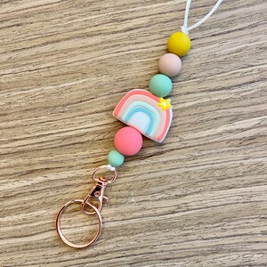 Pastel rainbow silicone bead lanyard and keychain / badge holder / teacher lanyard / ID holder / breakaway lanyard / rainbow