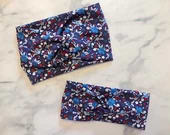 Red, White & Blue floral Adult knotted headband - boho headband, patriotic / Fourth of July headband