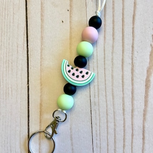 Watermelon silicone bead lanyard keychain / badge holder / teacher lanyard / ID holder / breakaway lanyard / fruit lanyard