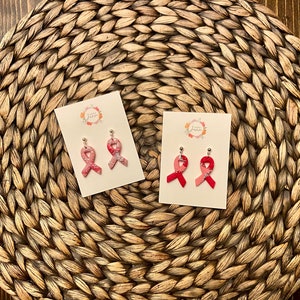 Breast cancer awareness ribbon polymer clay earrings / clay earrings / polymer clay / ball post earring / breast cancer / awareness ribbon