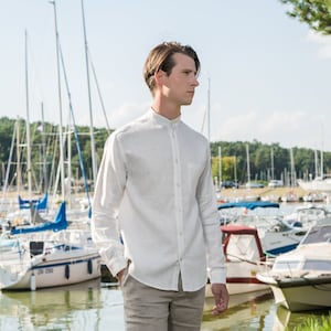 Chemise en lin pour homme - PAVEL, chemise classique à manches longues pour homme avec poche sur la poitrine, anniversaire décontracté