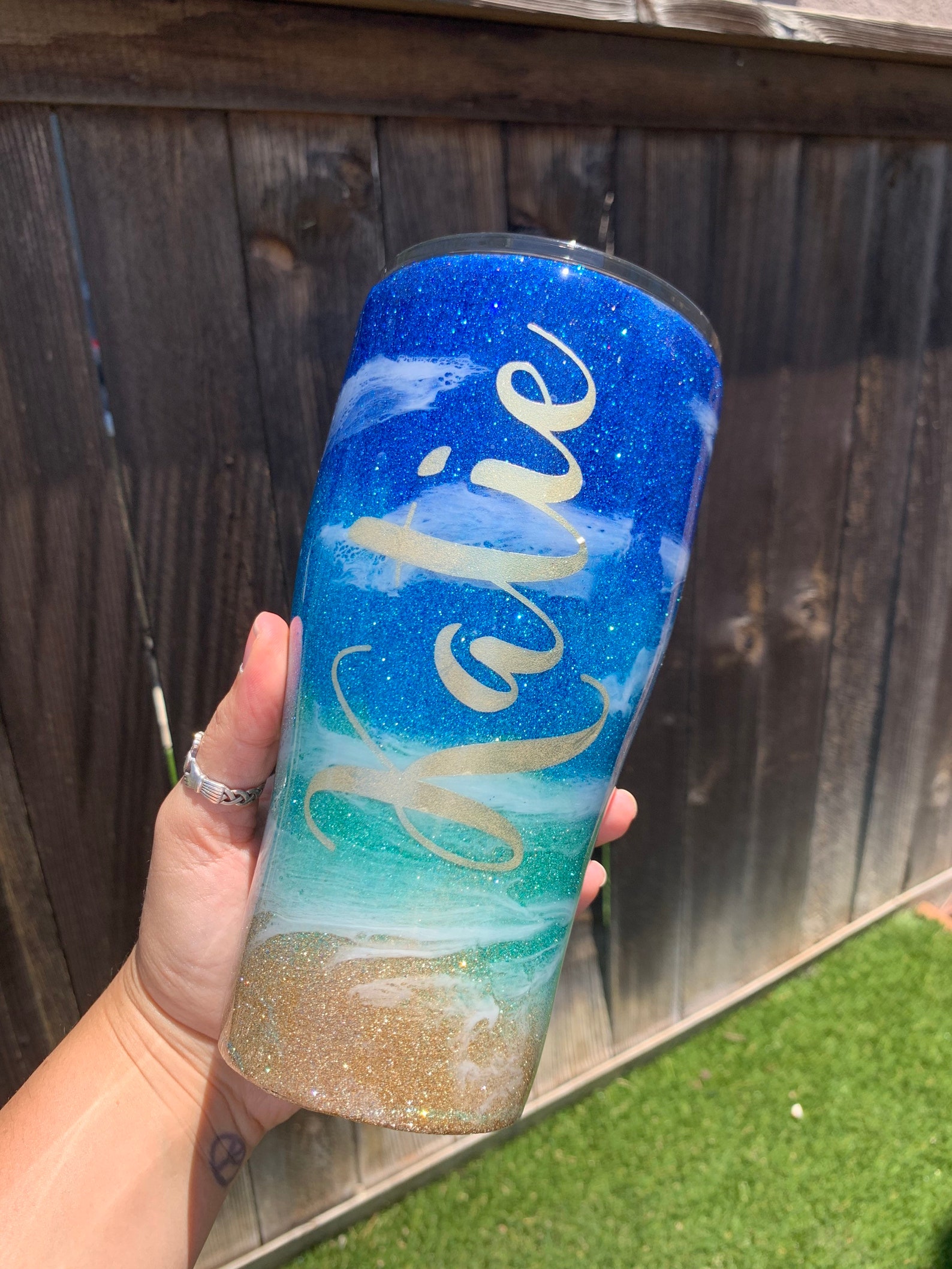 Custom Beach Ombré Glitter Stainless Steel Epoxy Tumbler. Etsy