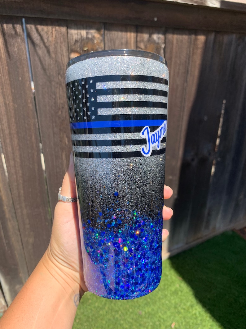 Custom Thin Blue Line Glitter Epoxy Stainless Steel Tumbler. Etsy