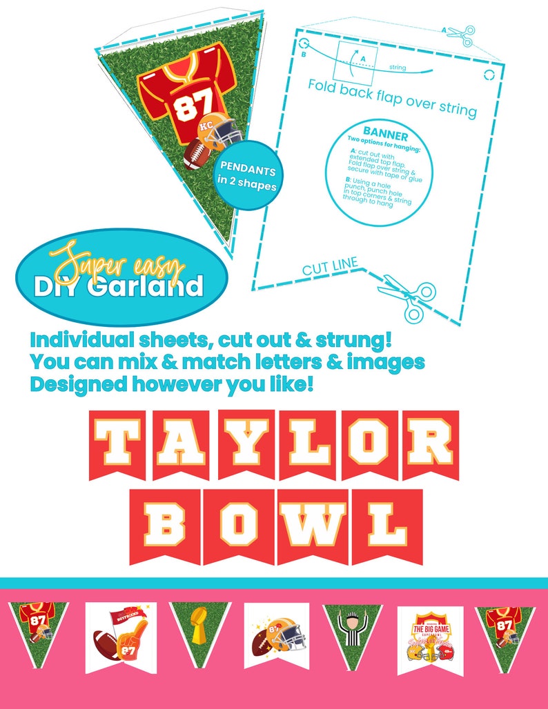 TAYLOR SWIFT Super Bowl Party Printable Decorations, Swiftie Bowl