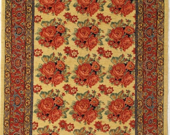 Fine Hand-Woven wool & silk foundation, floral, Senneh with signature