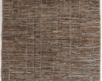 Hand-woven modern Moroccan design room-size, wool brown rug