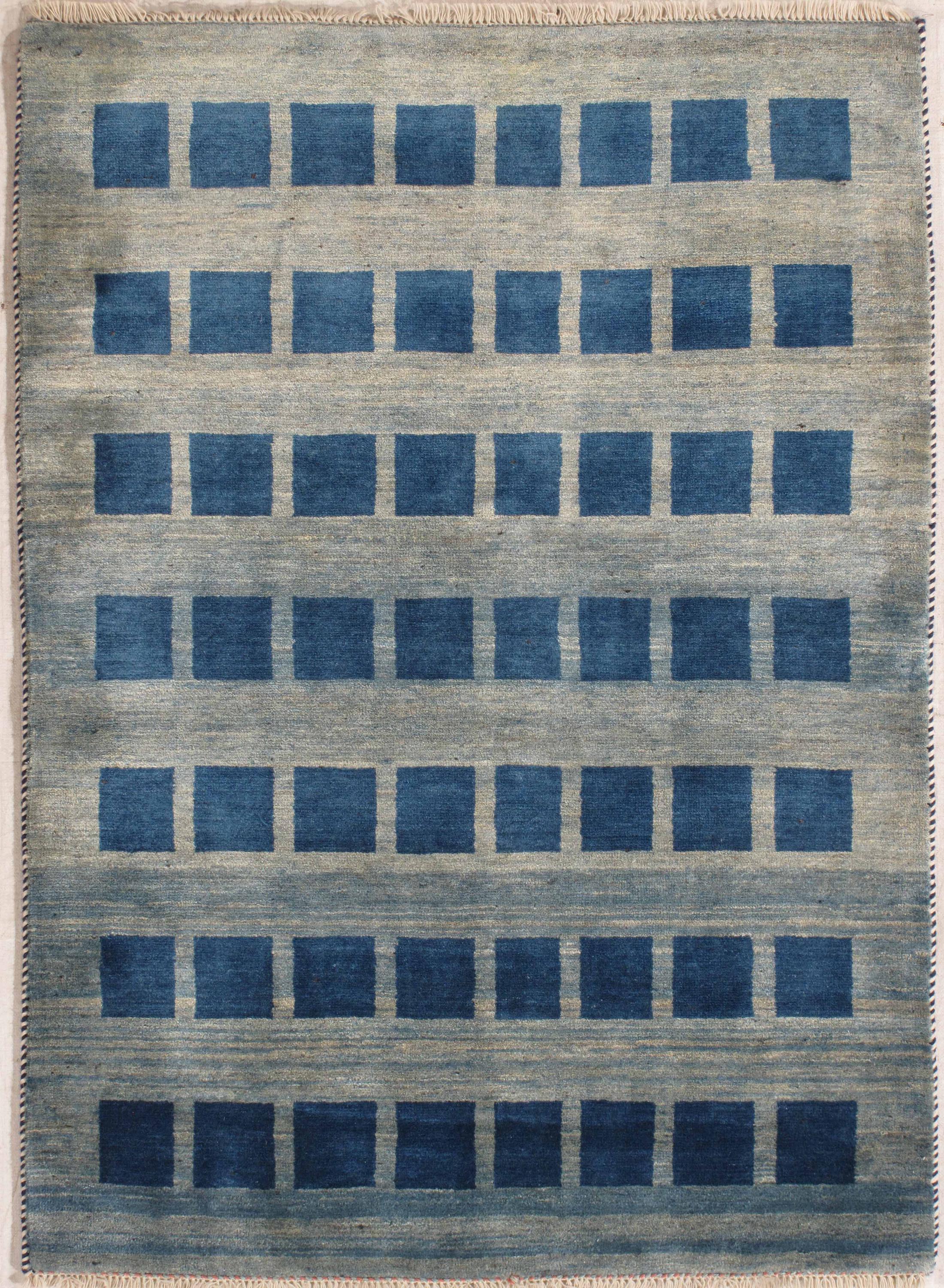 Hand-woven blue with squares, wool, modern, decorative