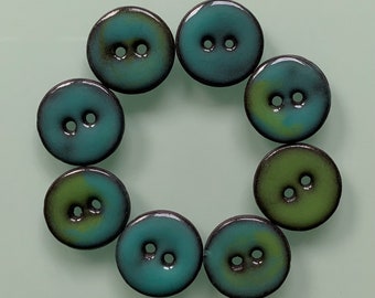 8 boutons turquoise et vert 22 mm