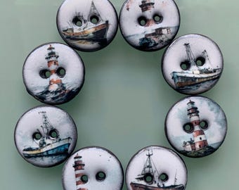 8 botones “Barcos de pesca y faros” 22 mm