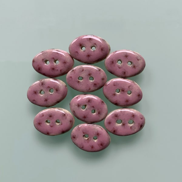 10 buttons oval pink with small flowers