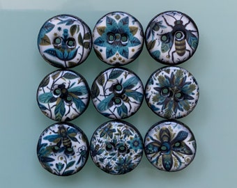 9 boutons motif floral 20 mm