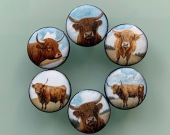 6 buttons “Highland cattle” 22 mm