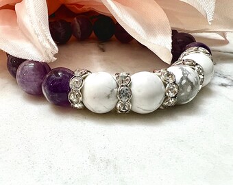 Amethysts & White Howlite | Gemstone Bracelet | 10mm |