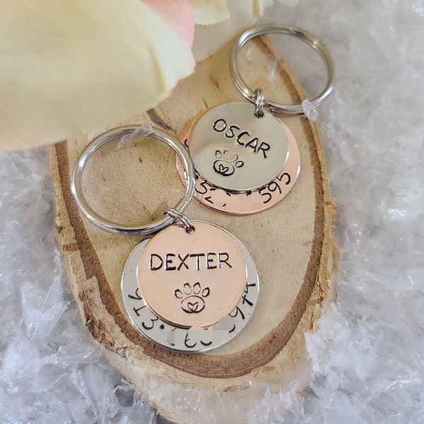 Pet Tag | Custom Pet Tag | Hand Stamped Pet Tag | Personalized Pet Tag | ID Tag | Made in Canada | Rose Gold & Silver Pet Tag | Handmade Tag