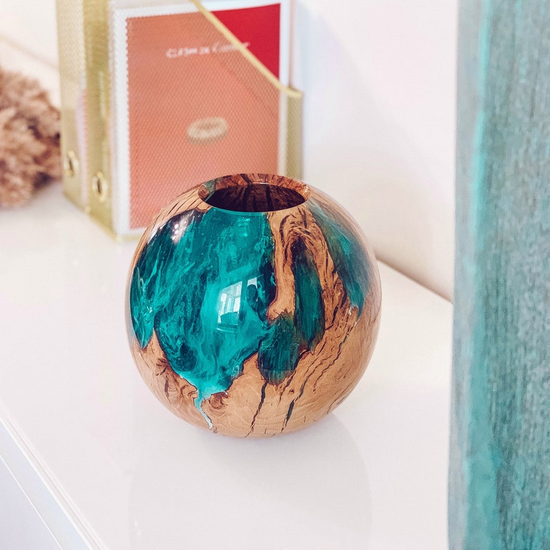 Vase wood and resin epoxy home decor exclusive vase wooden Etsy