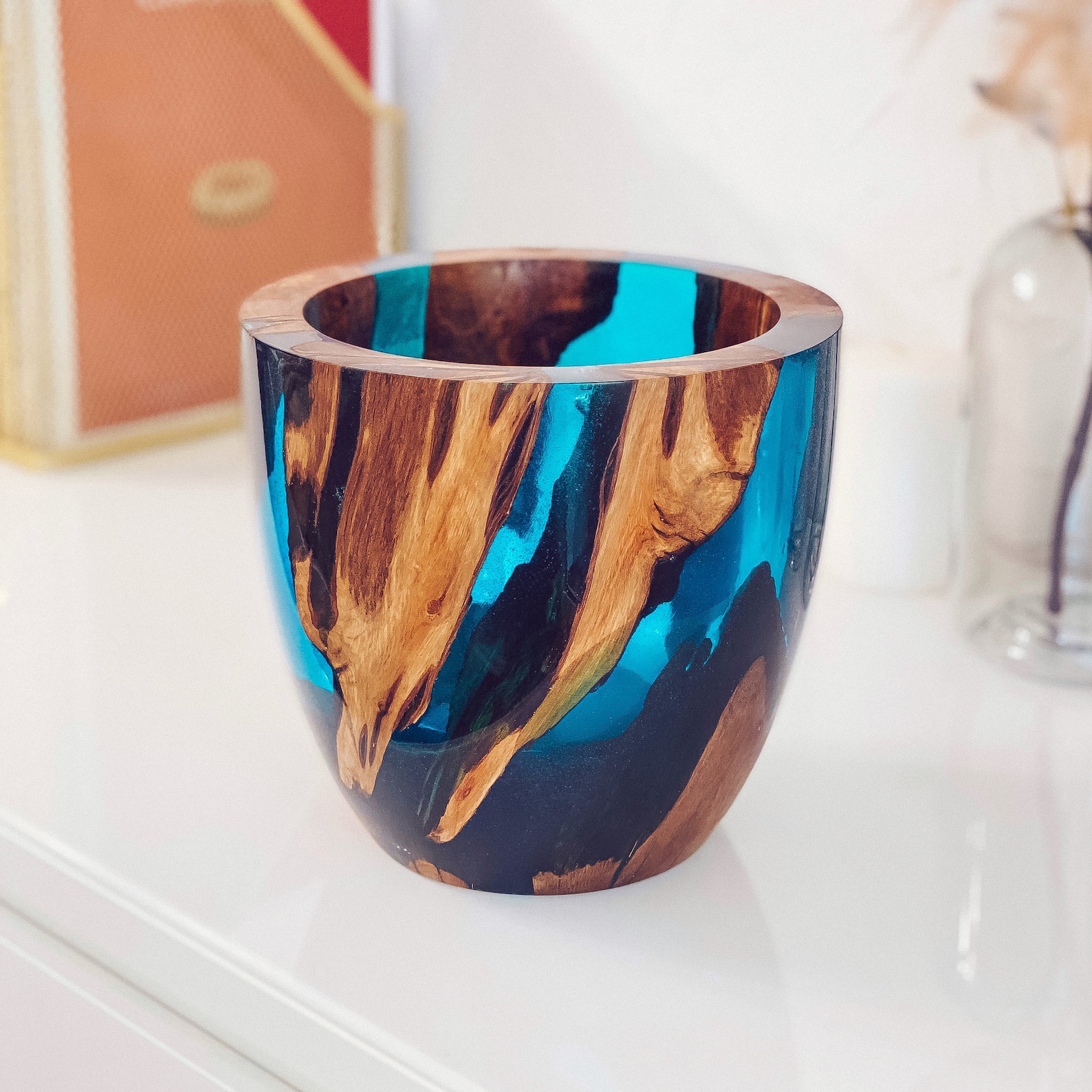 Vase wood and resin epoxy home decor exclusive vase wooden Etsy