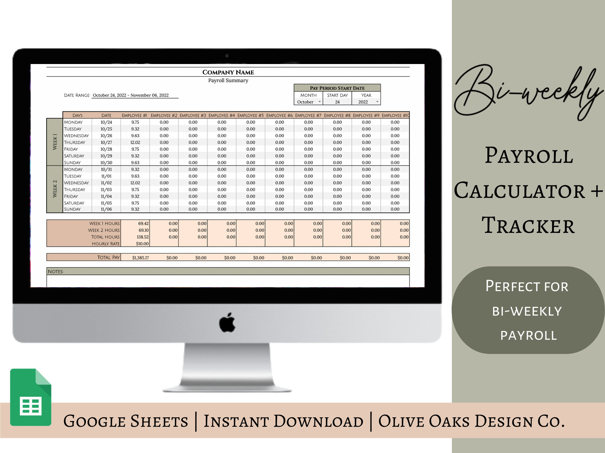 Biweekly Payroll Tracker Spreadsheet | Financial Planner | Google ...