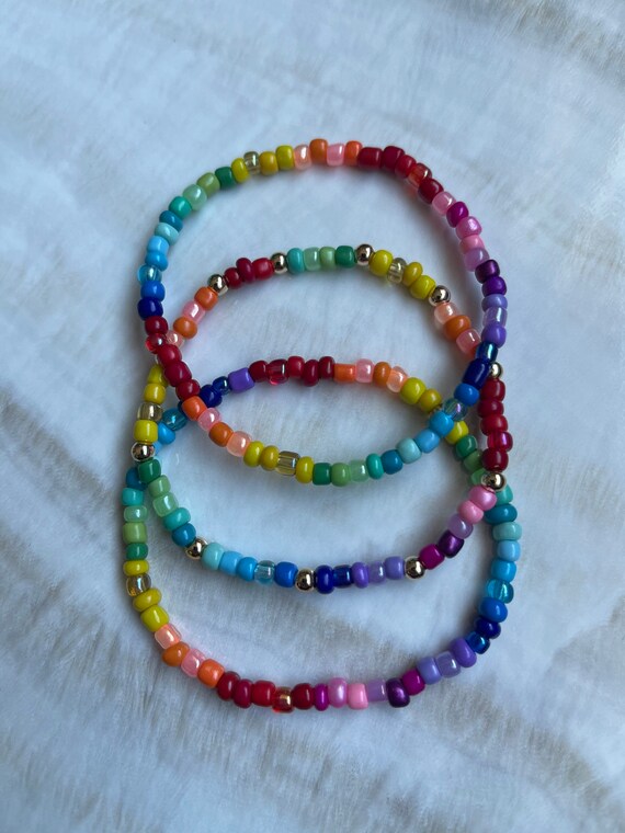 8 Kids Colorful Stretch Pony Bead Bracelets With Various Words, Size 6 to  7