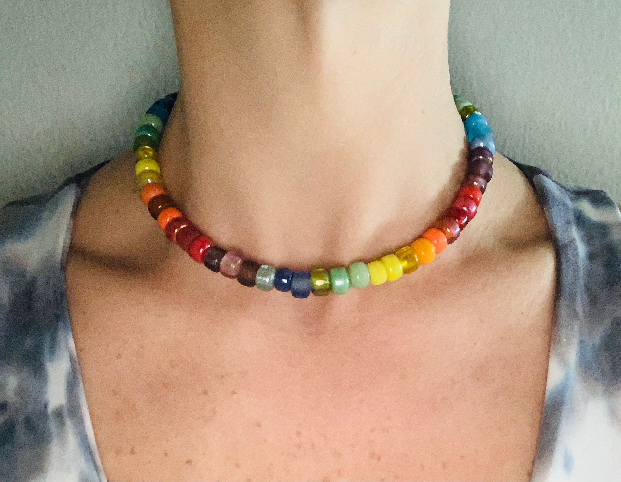 Big Pony Bead Necklace Tie On Glass Pony Beads Rainbow Etsy