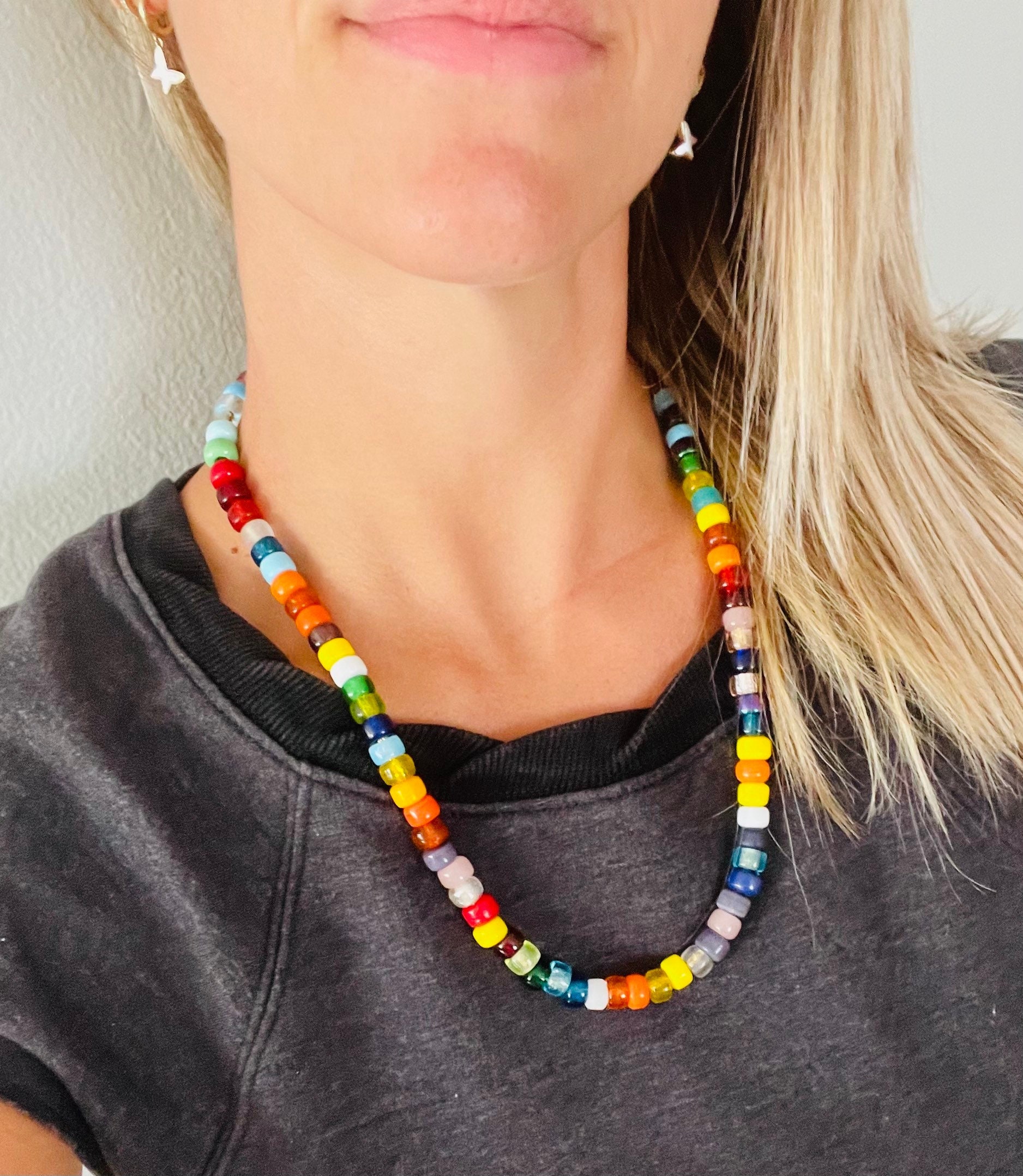Trendy teddy bear colorful necklace with hematite stones | GG UNIQUE