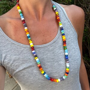 Summer 2020 Trend tie on Bracelet Big Rainbow Bead Bracelet Glass Pony Beads Large Colorful Beads