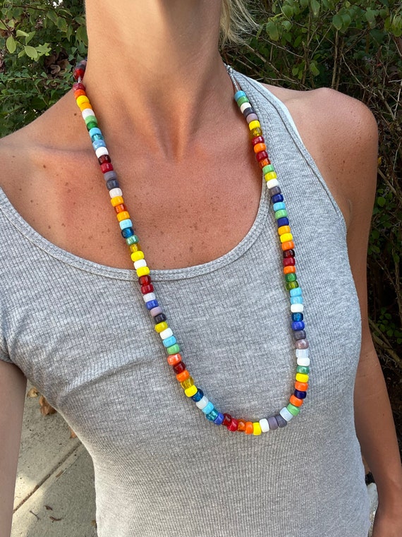 Big Pony Bead Necklace Tie On Glass Pony Beads Rainbow Etsy