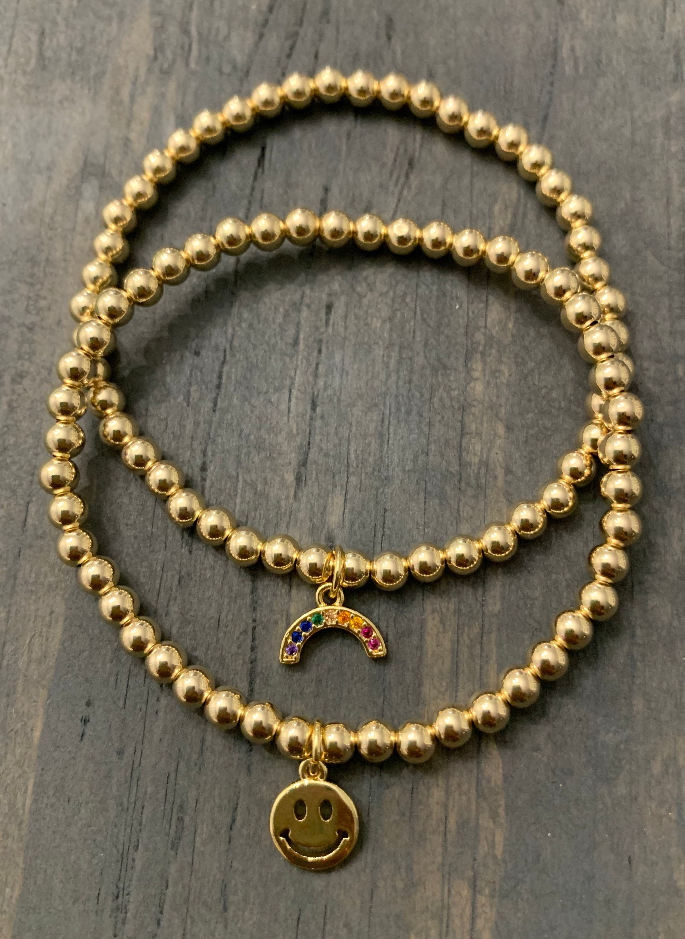 14K Gold Filled Ball Beaded Bracelet with Charm charm Etsy