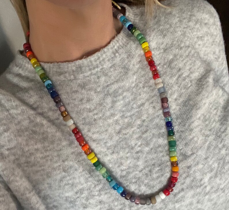 Big Pony Bead Necklace Tie On Glass Pony Beads Rainbow Etsy