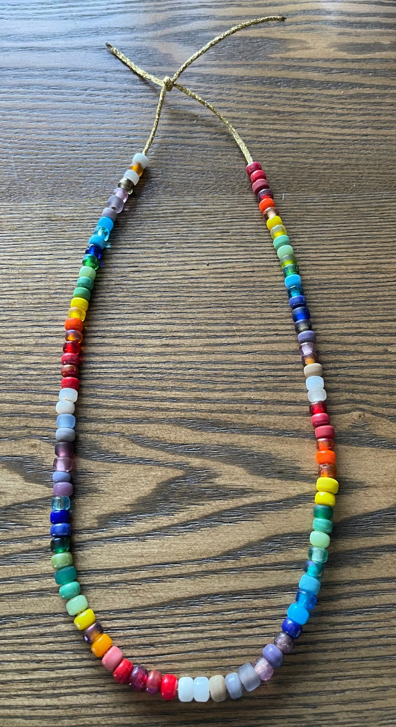 Big Pony Bead Necklace Tie On Glass Pony Beads Rainbow Etsy