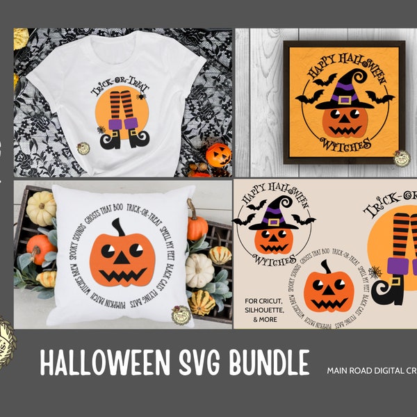 Halloween SVG Bundle-Trick-or-Treat-Happy Halloween Witches-Retro Pumpkin-Witch Hat-Witch Legs-Striped Legs-Jack-o-Lantern-Halloween Quotes