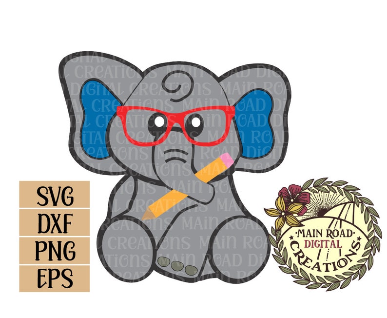 Download Cute Elephant Holding Pencil Wearing Glasses SVG Cut | Etsy