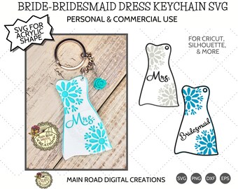 Bridesmaid Dress-Bride-Mrs-SVG-Bridesmaid Proposal-Wedding Dress-Flower- Cut File-Acrylic Keychain-Acrylic Shape SVG