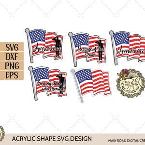 Acrylic Shape Badge Reel SVG-American Flag-Soldier-Red White & Blue-Acrylic SVG files for Badge Reel Shapes from 3rd Degree Laser Blanks
