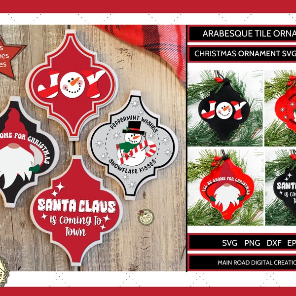 Arabesque Tile Christmas Ornament SVG Bundle-Ornament designs to fit Lowes Arabesque Tiles-Christmas Gnome-Snowman-Joy-Candy Cane